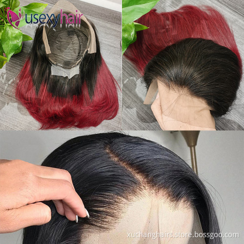Wholesale summer pixie human frontal lace wigs brazilian hair ombre colored short bob cut lace front wig human hair straight